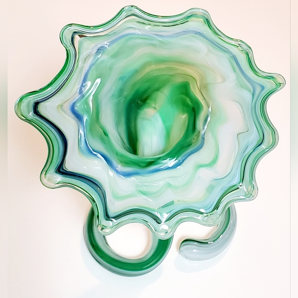 Mid Century Murano Style Handblown Glass Cornucopia Vase